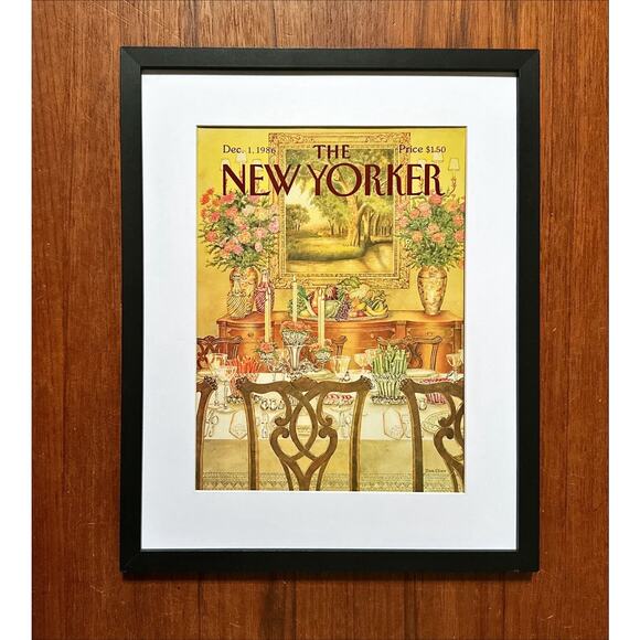 Framed 1986 New Yorker Magazine Cover Dec 1 Jenni Oliver Dining Room - Picture 1 of 3
